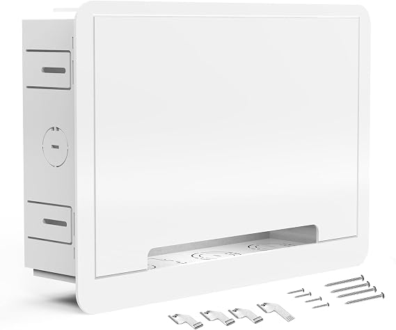 in-Wall TV Box, Media Enclosure, 9 Inches Inwall Cable Management, Organize System Devices, Dual Purpose in-wall Enclosure for TV Home Theater Box, White