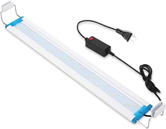 Bright Classic LED Aquarium Light, Reef Plant Fish Tank Light with Extendable Brackets, Aquatic Plant Growth Lamp White and Blue LEDs