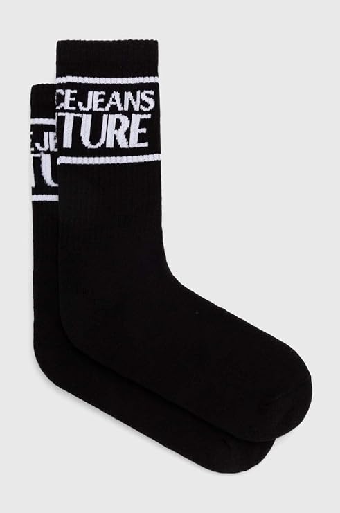 VERSACE JEANS COUTURE Black Logo Crew Socks