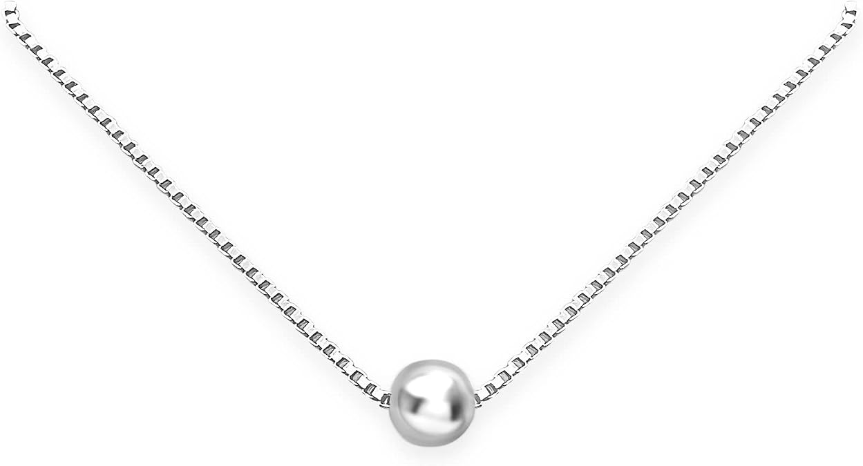 Sterling Silver Tiny Dot Necklace, Very Tiny Delicate and Dainty Sterling Silver Ball Bead Choker Necklace, Round Silver Bead Layering Necklace for Women, Dainty Minimalist Necklace