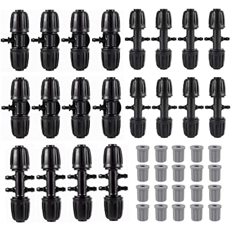 40 Pcs Barbed Tee 12 Inch to 14 Inch Drip Irrigation Fittings Kit for 12 ID x 0.60-0.63 OD 16mm Irrigation Tubing Anti-Drop Barbed Connectors 8 Tee,8 Four-way,4 Six- way,20 End Caps