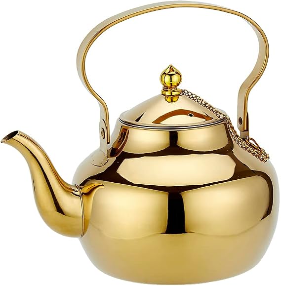 2000ml Gooseneck Teapot with Removable Infuser, 2.1qt Hot Water Kettle Boiling Water Pot, Stainless Steel Tea Kettle, Stovetop Safe Teapot Coffee Kettle for Coffee Blooming, Loose Tea, Gold
