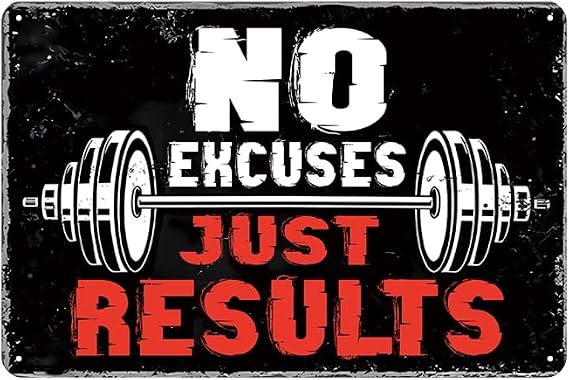 Gym Posters For Home Tin Sign Motivational Wall Art Decor NO EXCUSES JUST RESULTS Metal Signs Boxing Poster Funny Garage Work Decorations Workout Posters 8x12 Inch