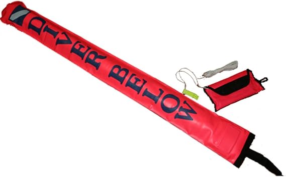 JCS Open Bottom Delayed Surface Marker Buoy (DSMB) with Pouch, Nylon Line, Attached Clips, and Whistle., 4feet Tall, x 6inch Wide