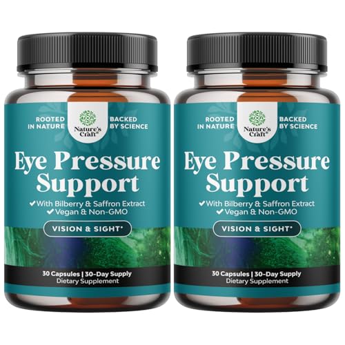 Eye Pressure Support with Bilberry Extract - Vegan Eye Health Supplement for Adults For Ocular Pressure Relief with Saffron Ginkgo Niacin and More Vitamins Vision Support 2 Month Supply