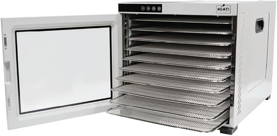 MEAT! 10 Tray Dehydrator with 10 Dishwasher Safe Trays, LED Control Panel, and Removable Drip Tray for Dehydrating Fruits, Vegetables, and Meat