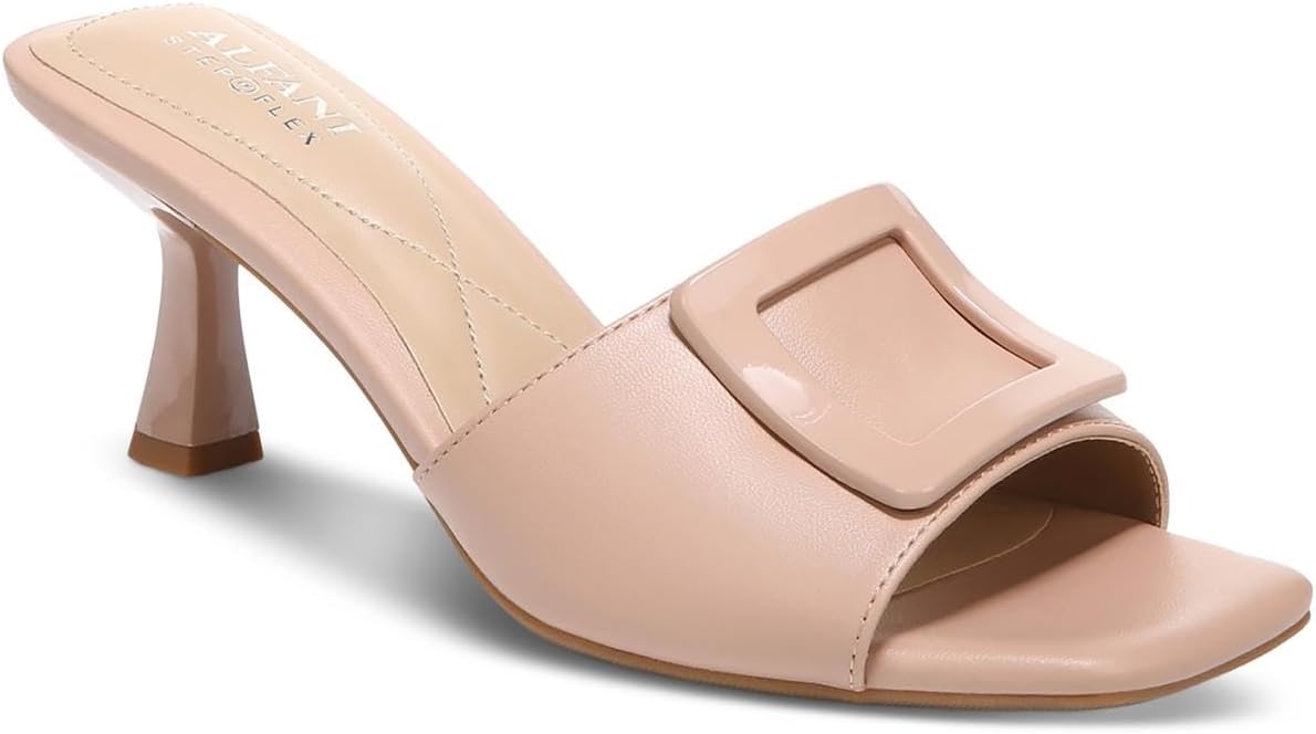 Alfani Womens Capreece Faux Leather Slide Heels Beige 6 Medium (B,M)