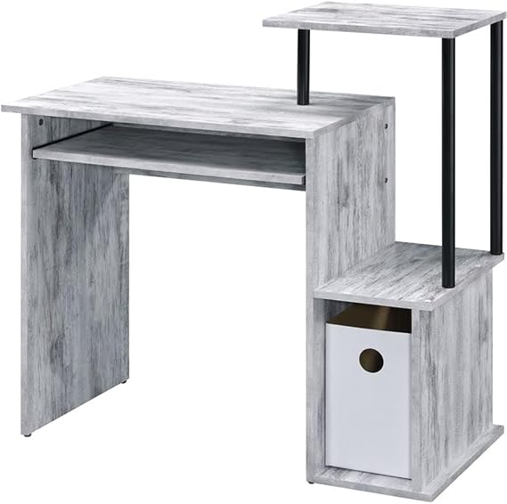Acme Lyphre Wooden Top Computer Desk in Antique White and Black