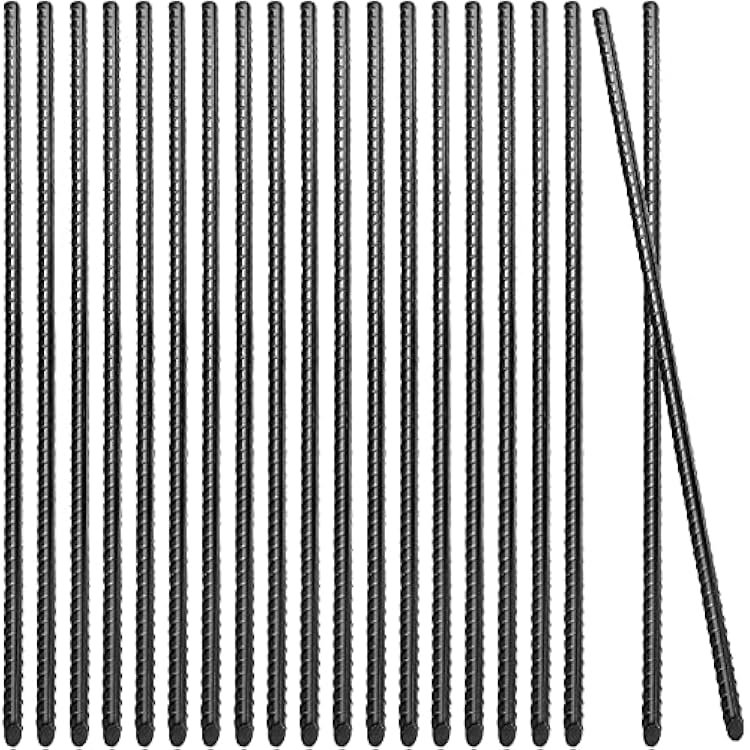 20 Pack 16 Inch Straight Rebar Stakes, 38 Thick Steel Heavy Duty Anchor Ground Rebar Stakes with Pointed End, Metal Garden Stakes for Landscaping Camping Concrete Forming Plant Support, Black