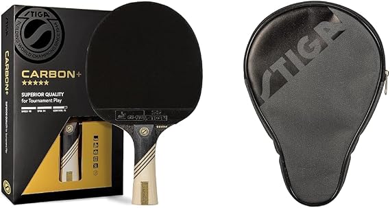 STIGA Carbon+ Ping Pong Paddle 7-ply Extra Light Carbon Fiber Blade 2mm Premium Sponge Concave Pro Handle for Exceptional Grip Performance Table Tennis Racket for Tournament-Level Play Red