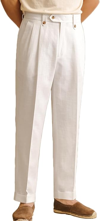 Mens Summer Linen Blend Dress Pants Vintage Modern Fit Suit Linen Pants Lounge Trousers
