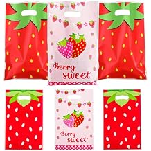 Zi Lan 30pcs Strawberry Party Favors Bag, Pink Strawberry Goody Treat Gifts Bags Berry Themed Favor Decorations Supplies for Girls