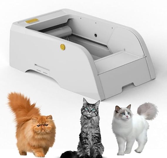 Self-Cleaning Automatic Cat Litter Box Smart-App Controlled Robot Litter Tray with Odor-Free Waste Disposal Anti-Pinch Design Open Top & Scoop-Free Operation for Multiple Cats