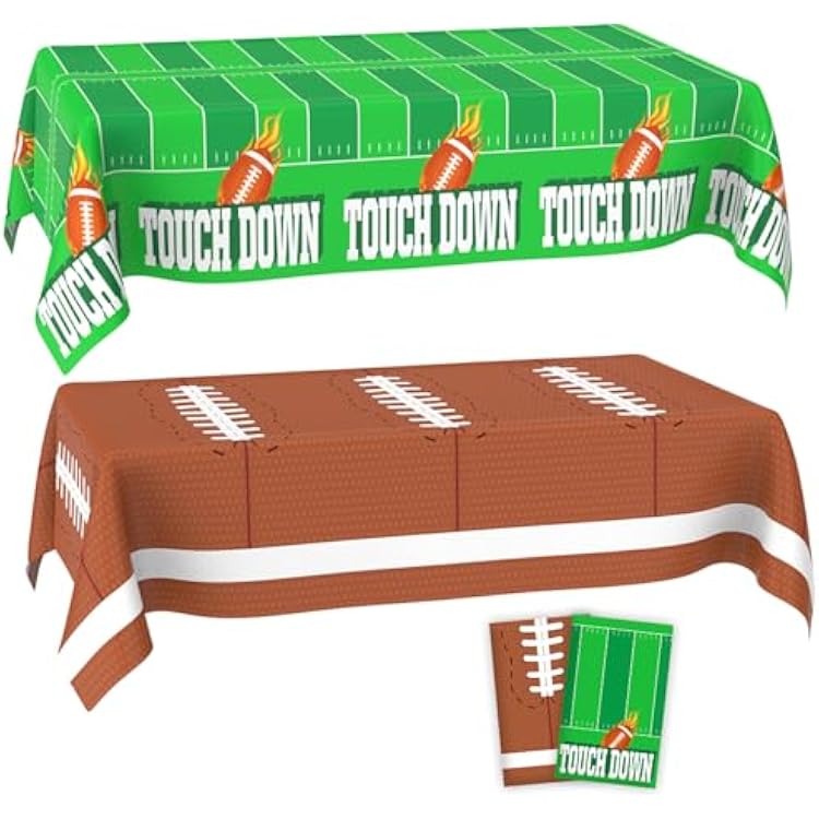 Superbowl Party Decorations 2025, Football Party Decorations, 2 PCS Disposable Plastic Football Tablecloth, Football Theme Sports Gamer Birthday Party Supplies Favors Decor Table Cover, 54 x 108inch