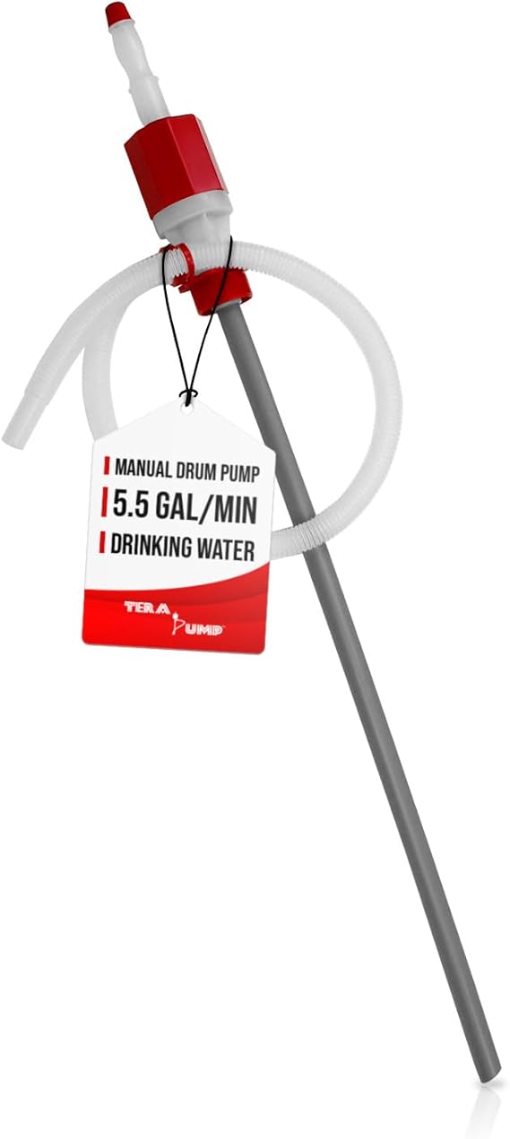 TERA PUMP Emergency 55 Gallon Drum Water Pump | Food Grade BPA-Free, Heavy Duty Hand Barrel Siphon, 5.5 GPM, Drinking Water Transfer, Disaster Preparedness