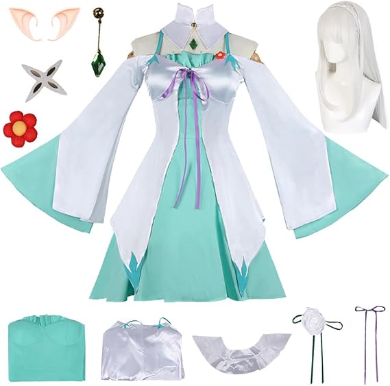 Emilia Costume Emilia Uniform Women Green Dress Halloween Outfit