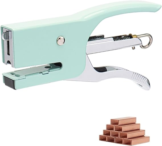 Green Plier Stapler with 1000pcs Rose Gold No.10 Staples Manual Mini Stapler Metal Hand Held Desktop Cute Tiny Staplers for Crafting Desk Party Office Supplies