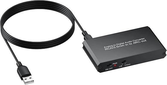 CAMWAY Analog to Digital Audio Converter - 3.5mm to ARC, RCA to ARC for Old TV,Computer,MP3 Player,Projector to Soundbar ARC Stereo Sound,Pro Chip,Dual Analog Inputs,Plug-Play for Home Audio Party