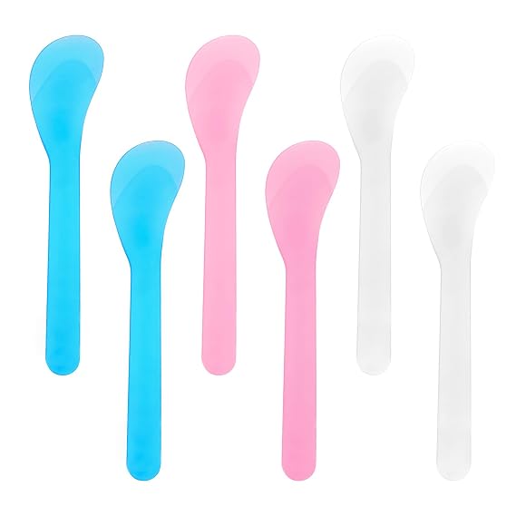 Trinkrittey 6 PCS Random Color Plastic Beauty Spoon Cosmetic Spatula Reusable Cosmetic Dig Scoop Spatula Mask Tip for Mixing and Sampling Facial Cream Brush Makeup Scoop 12.5x2.8cm(4.92x1.1inch)