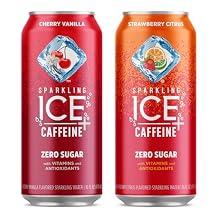 Sparkling Ice +Caffeine Cherry Vanilla and Strawberry Citrus Sparkling Water with Caffeine, Zero Sugar (Pack of 12, 16 fl oz cans)