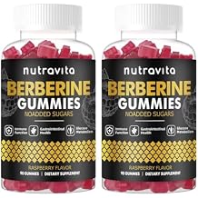 Nutravita Berberine Gummies with Ceylon Cinnamon 1500mg High Potency Berberine HCL Supplement for Immune and Metabolism Support, Sugar Free Organic Berberine Gummies Raspberry Flavor-2PACK