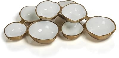 Zodax Cluster of 8 Round Serving Bowls Gold and White 12.75 in x 7.25 in x 2.25 in