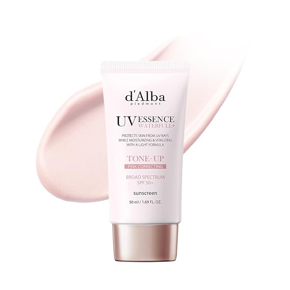 d'alba Piedmont Waterfull Tone-Up Sunscreen Serum (1.69 fl oz), SPF 50+ | BROAD SPECTRUM SPF 50 +, Makeup Base, Foundation-Free, Even Skint Tone, Korean Sunscreen for Face, All Skin Tones