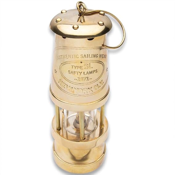 Brass Mining Oil Lamp | Antique Design Reproduction from 1871 New York | Solid Brass & Glass Construction | Cotton Wick | Working Lamp