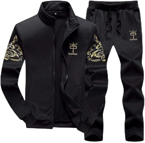 Track Suit, Sweat Fabric, Matching Top and Bottom Set, Zip-up, Casual, Men's