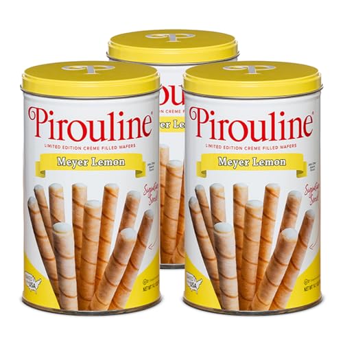 Pirouline Rolled Wafers Lemon Rolled Wafer Sticks, Creme Filled Wafers, Rolled Cookies for Coffee, Tea, Ice Cream, Snacks, Parties, Gifts, and More 14.1oz 3pk