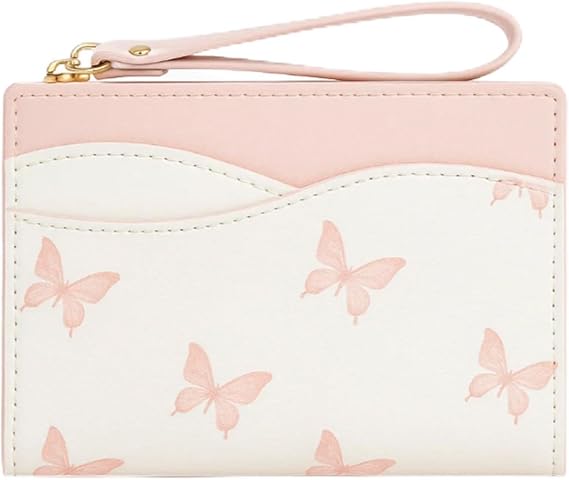 Petal Pink Butterfly Wallet with Zipper Coin Pocket and Card Slots - Lightweight Compact Purse for Women and Girls, Ideal for Daily Use, Casual Outings, Shopping and Travel
