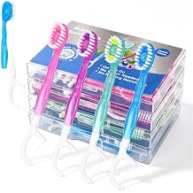 48 Pack Mini Disposable Toothbrushes, 5-in-1 Prepasted Travel Toothbrush with Toothpaste Beads, Floss, Tongue Scraper & Pick, 4 Flavors for Portable Oral Care during Travel, Camping, Office & Home