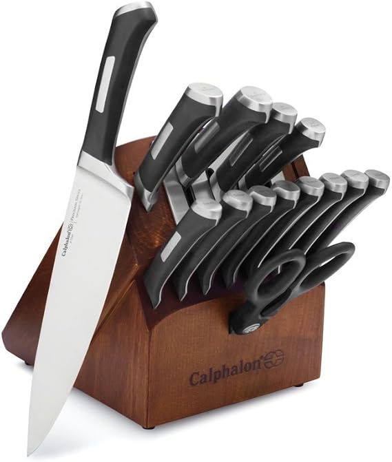 Calphalon Kitchen Knife Set with Self-Sharpening Block, 15-Piece Classic High Carbon Knives