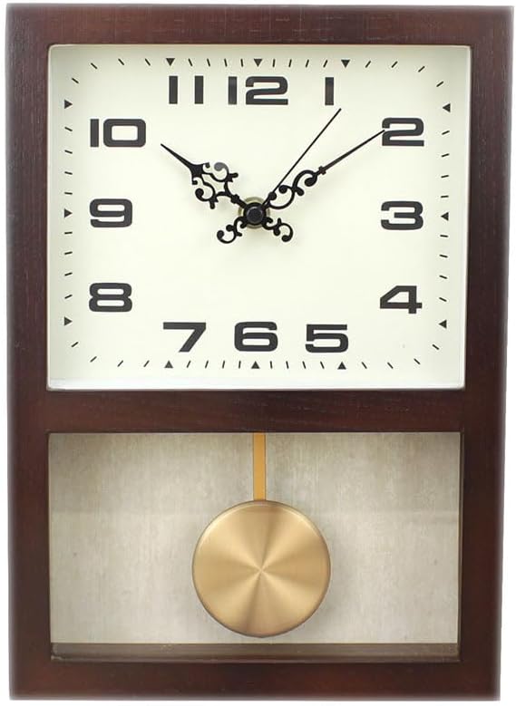 Pendulum Wall Clock,Hanging Wall Clock with Pendulum, Battery Operated,Quiet Logs Pendulum Clock for Living Room Decor, Office & Home Decor Gift(No Battery Included)