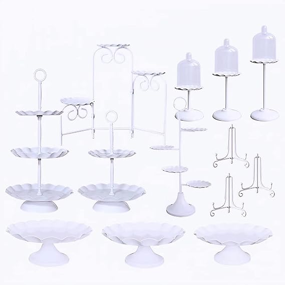 Cake Stands, 16PCS Cake Stand Set Metal Fruits Holder Cupcake Stands Tray Girl Birthday Party Baby Shower Wedding Supplier Dessert Table Mount Home Display Plate Table Decoration