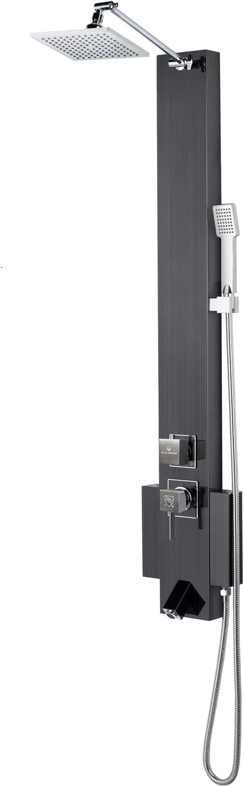 Blue Ocean 48 inch SPS824A Stainless Steel Shower Panel Tower with Rainfall Shower Head and Spout (Black)