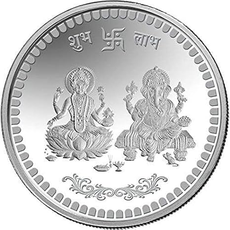 Generic Lakshmi Ganesh Ji Coin Diwali Gift Item Pooja Item Dhanteras Pooja Item Pack Of 1, Medium, Silver, LNESDI250724001