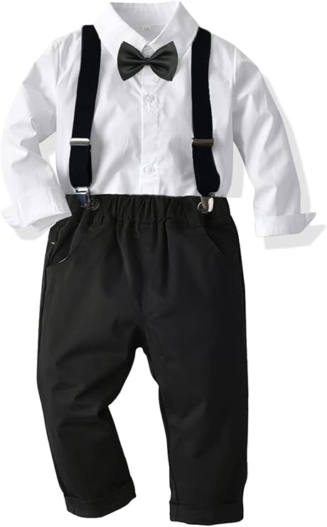 CORATED Toddler Dress Suits Baby Boys Clothes Sets Bowtie Shirts Suspenders Pants 4pcs Gentleman Outfits Suit 6 Month 6 Years