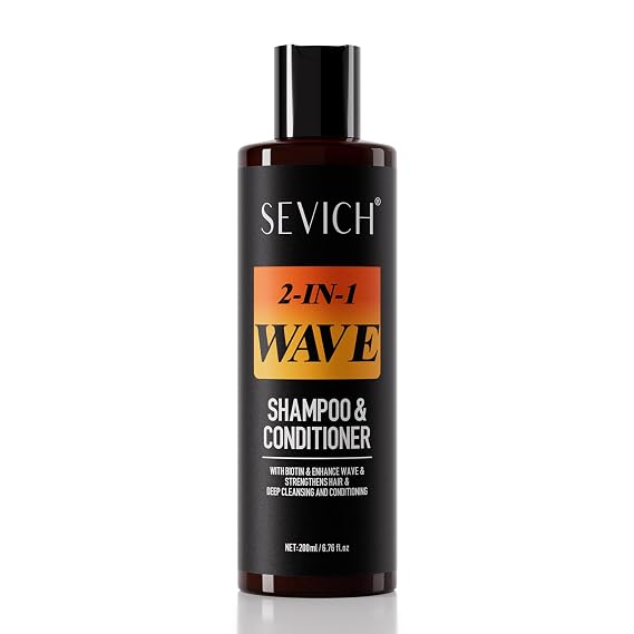 SEVICH 2-in-1 Wave Shampoo & Conditioner for Black Men | Curl-Enhancing Formula with Biotin, Ginseng & Castor Oil | Deep Cleansing & Moisturizing | 200ml/6.76fl.oz