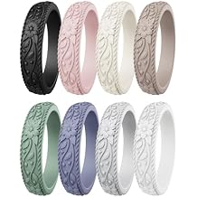 ThunderFit Silicone Rings for Women, Rubber Engagement Wedding Bands Vine Design 5.5mm Wide 2mm Thick - Variety Multipack 4-12
