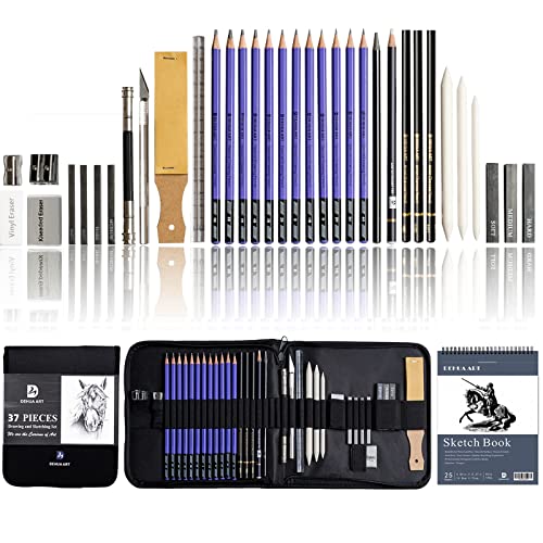 37 Pieces Drawing Pencil Set and Sketching Kit with Portable Zipper Case and Complete Sketch Supplies for Beginners Kids Professional Artists