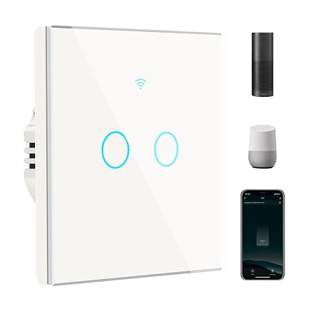 Smart Light Switch, Smart Touch Light Switch 2 Gang Smart Wall Light Switch Works with Alexa and Google Home White