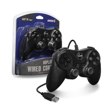 Armor3 "Nuplay" Wired Game Controller for PS3/PC/Mac -Black | Compatible with Playstation 3, with Non-slip Thumb Grips