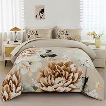 RYNGHIPY Floral Comforter Set Queen Size Taupe Bedding Comforter Sets Lightweight Fluffy Botanical Flowers Comforter and 2 Pillow Cases (Taupe,Queen Size)