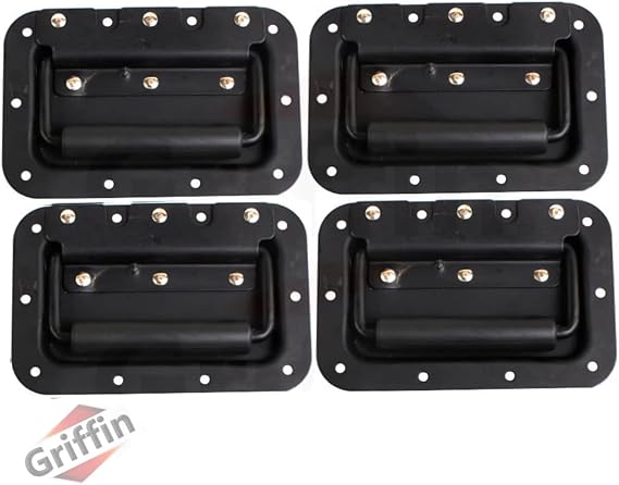 GRIFFIN Speaker Cabinet Handles (Spring-Loaded XSeries) 4-Pack Recessed Flip Pulls with Rubber Grip for DJ PA Rack, Road Case, Trunk or Flight Gear