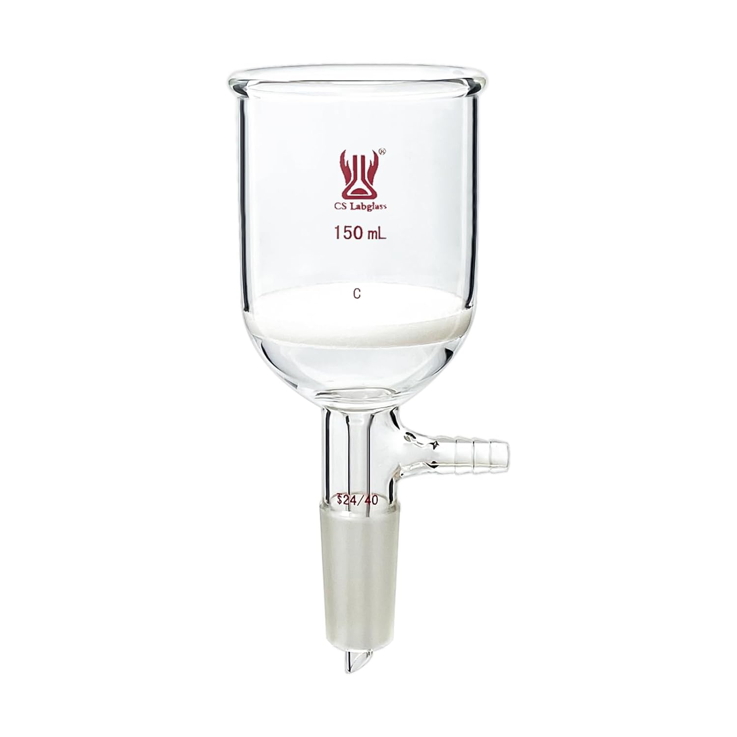CS Labglass 150ml Glass Buchner Filtering Funnel with Medium Frit G2, Borosilicate Glass Buchner Filter Funnel with 2440 Standard Taper Inner Joint and Vacuum Serrated Tubulation, Frit Dia. 60mm