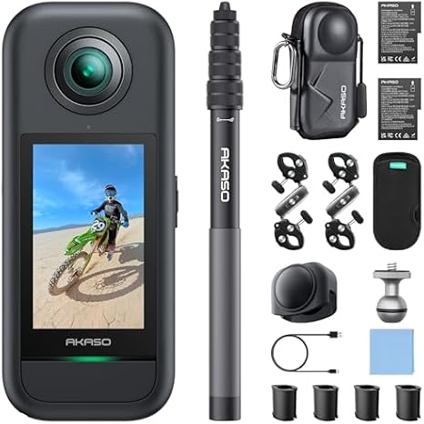 AKASO 360 Weatherproof 360 Action Camera Motorcycle Combo and Camera Carrying Case Bundle