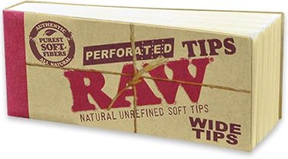 Raw Rolling Papers Perforated Wide Cotton Filter Tips Full Box Of 50 Packs