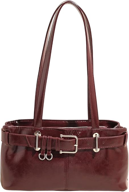 Shoulder Bag for Women Y2K Hobo Underarm Purse Small PU Leather Satchel Tote Handbag with Belt Buckle