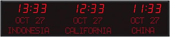 3 Time Zone World Clock, LED Digital Display World Wall Clock With USB Port, Time/City/Date Editable, for Multinational Enterprises, Hotels, Office, Airport